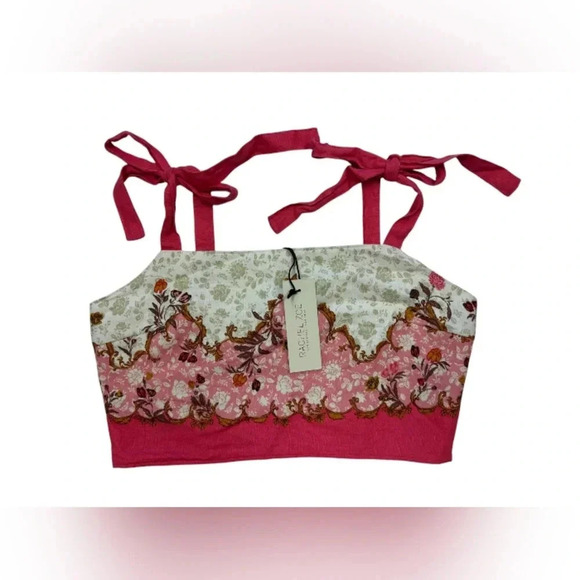 Rachel Zoe NWT Linen Blend Crop Tank Tie Up Floral Pink/White/Gold Size Medium - Picture 5 of 8